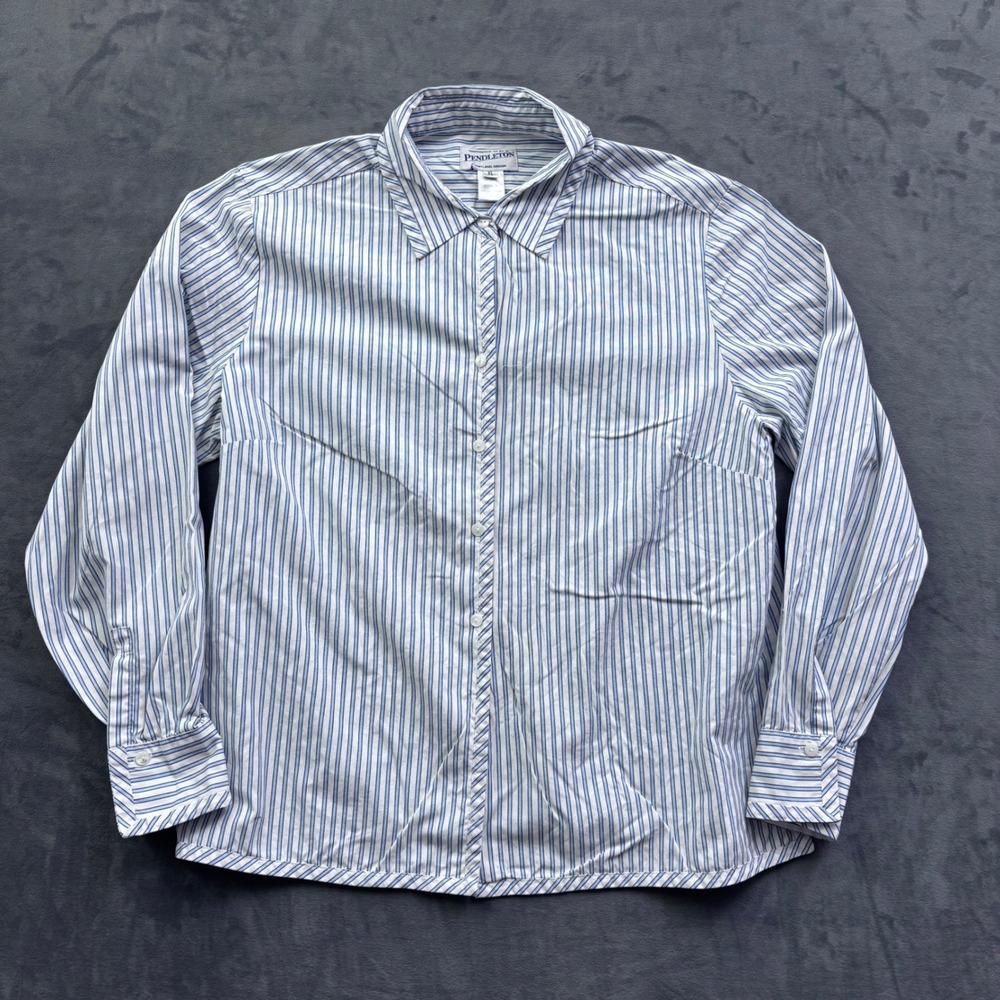 Pendleton Mens XL Blue White Striped Cotton Long Sleeve Button Down Shirt